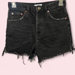 Zara black denim shorts with frayed hem